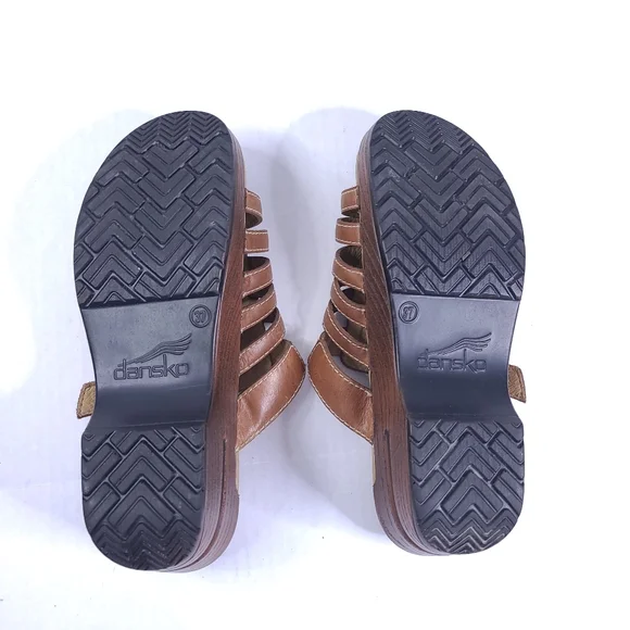 Dansko Brown Strappy Leather Adjustable Slip On Open Toe Platform Clog Sandal 37 - Picture 7 of 11